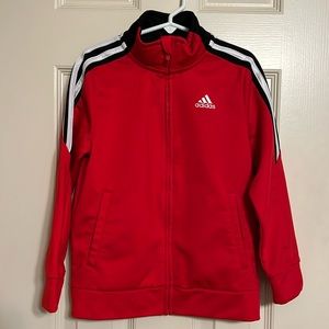Boys Adidas Track Jacket Size 6 Red Black White High Neck Zip Up Mock Neck
